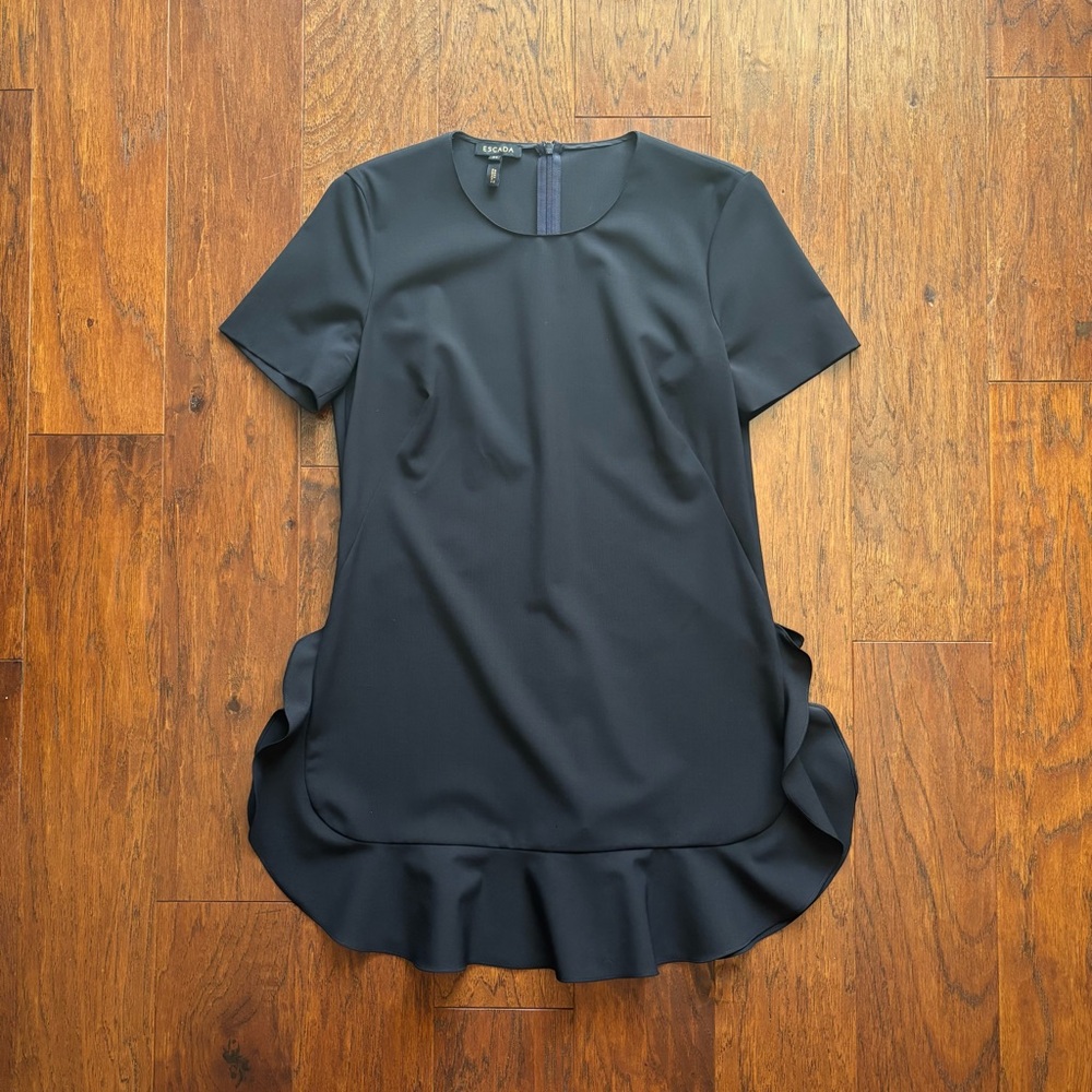 Escada Navy/Black Virgin Wool Ruffle Hem Tunic Top | Size 34 | NWOT - Picture 3 of 10